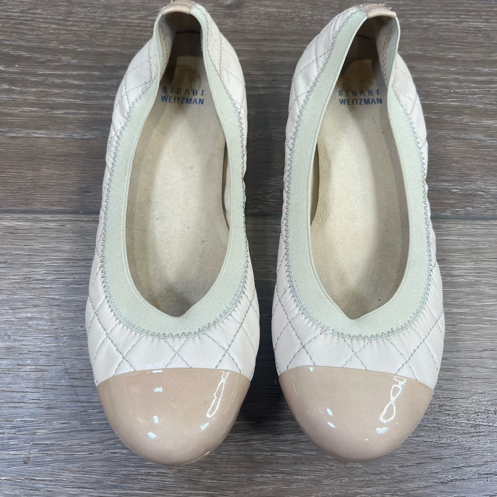 Stuart Weitzman Nude Quilted Napa Flats
